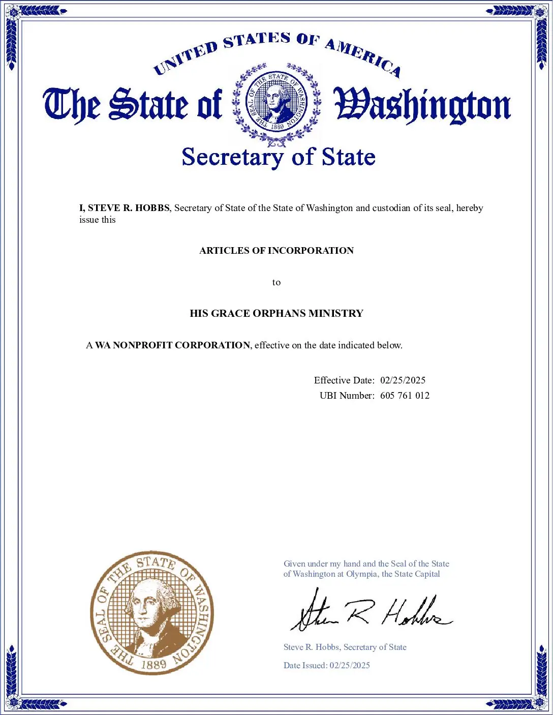 Registration Certificate USA